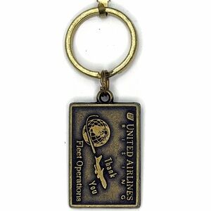 United Airlines Rising Fleet Operations Thank You Keychain Brass Tone